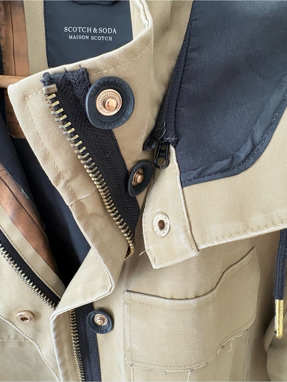 Scotch & Soda Heavyweight Hooded Utility Field Jacket Tan Blue Size Small Fall - Picture 11 of 16